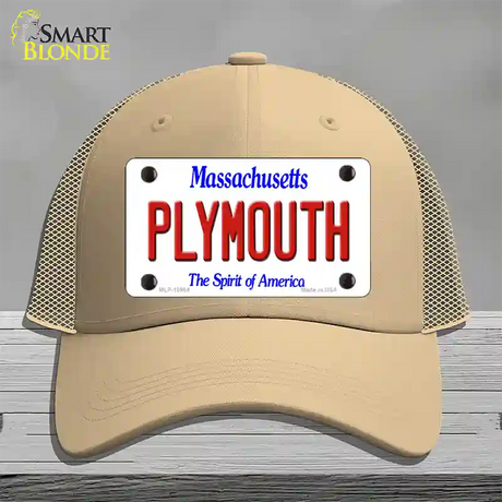 Plymouth Massachusetts Novelty License Plate Hat Mesh / Khaki