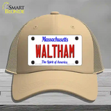 Waltham Massachusetts Novelty License Plate Hat Mesh / Khaki