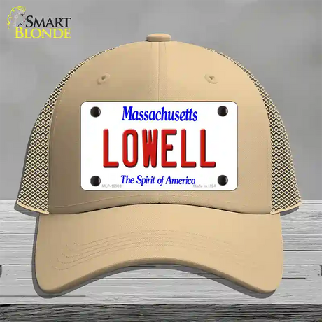 Lowell Massachusetts Novelty License Plate Hat Mesh / Khaki