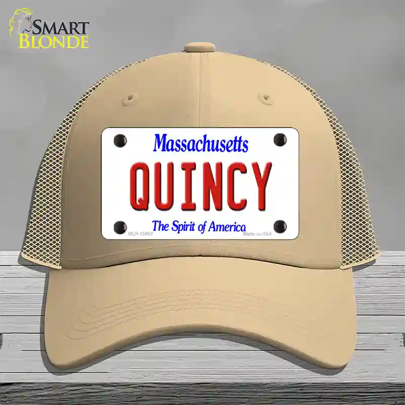 Quincy Massachusetts Novelty License Plate Hat Mesh / Khaki