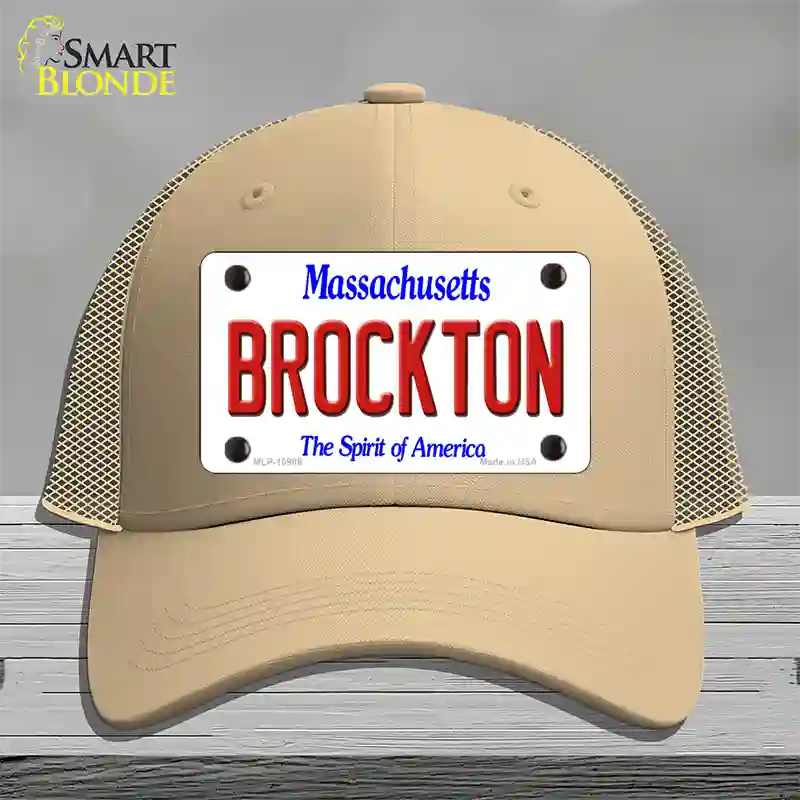 Brockton Massachusetts Novelty License Plate Hat Mesh / Khaki