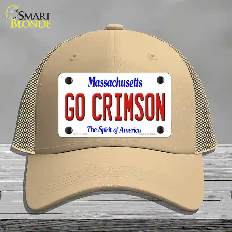 Go Crimson Massachusetts Novelty License Plate Hat Mesh / Khaki