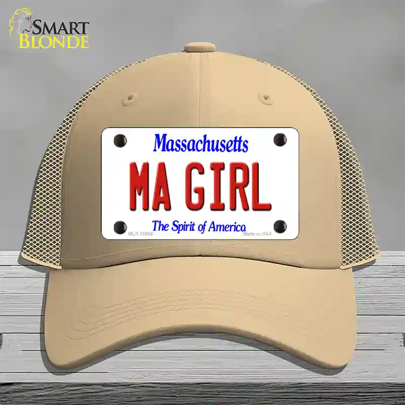 MA Girl Massachusetts Novelty License Plate Hat Mesh / Khaki