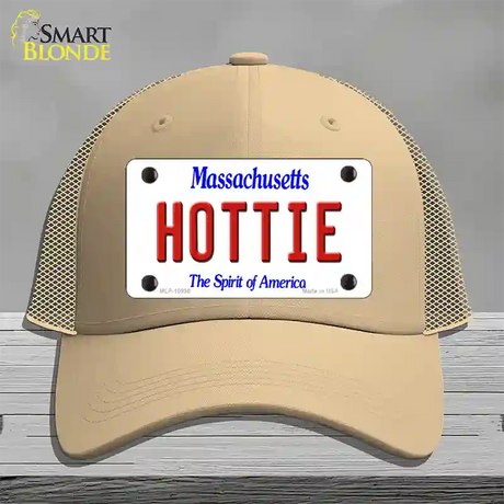 Hottie Massachusetts Novelty License Plate Hat Mesh / Khaki