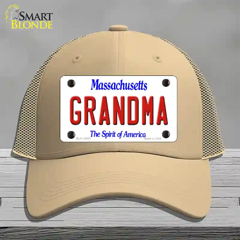 Grandma Massachusetts Novelty License Plate Hat Mesh / Khaki