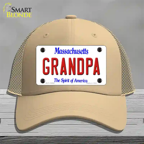 Grandpa Massachusetts Novelty License Plate Hat Mesh / Khaki