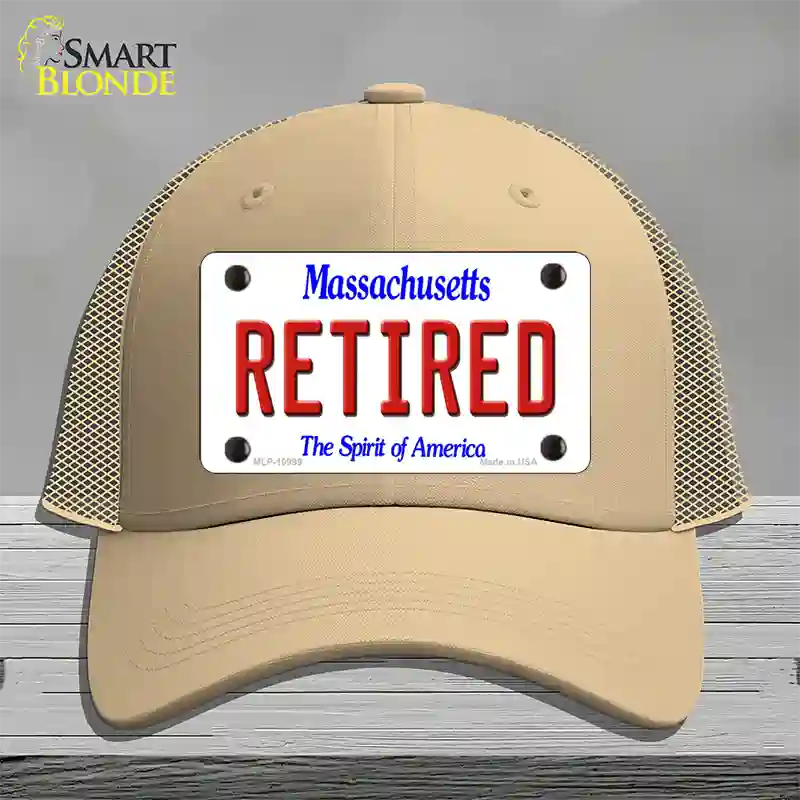 Retired Massachusetts Novelty License Plate Hat Mesh / Khaki