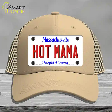 Hot Mama Massachusetts Novelty License Plate Hat Mesh / Khaki