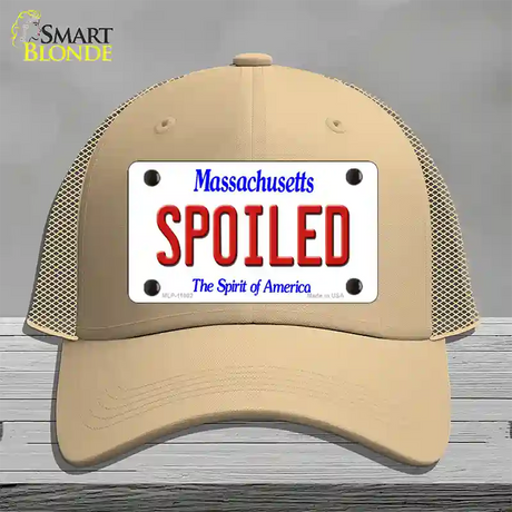 Spoiled Massachusetts Novelty License Plate Hat Mesh / Khaki