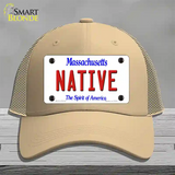 Native Massachusetts Novelty License Plate Hat Mesh / Khaki