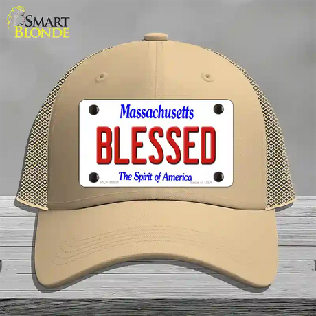 Blessed Massachusetts Novelty License Plate Hat Mesh / Khaki