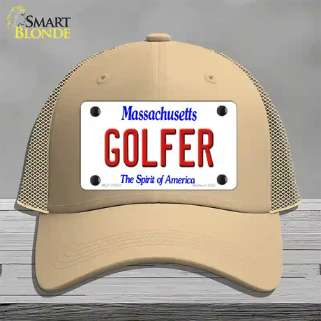 Golfer Massachusetts Novelty License Plate Hat Mesh / Khaki