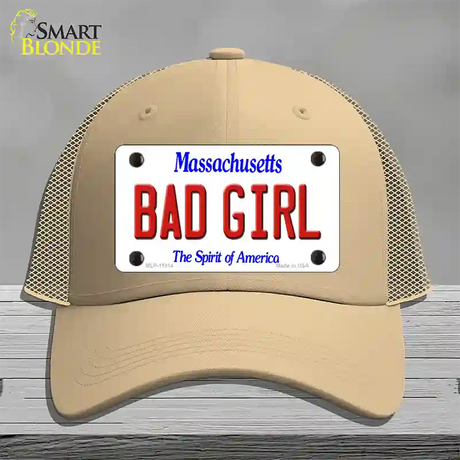 Bad Girl Massachusetts Novelty License Plate Hat Mesh / Khaki