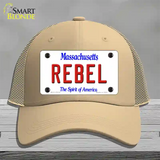 Rebel Massachusetts Novelty License Plate Hat Mesh / Khaki