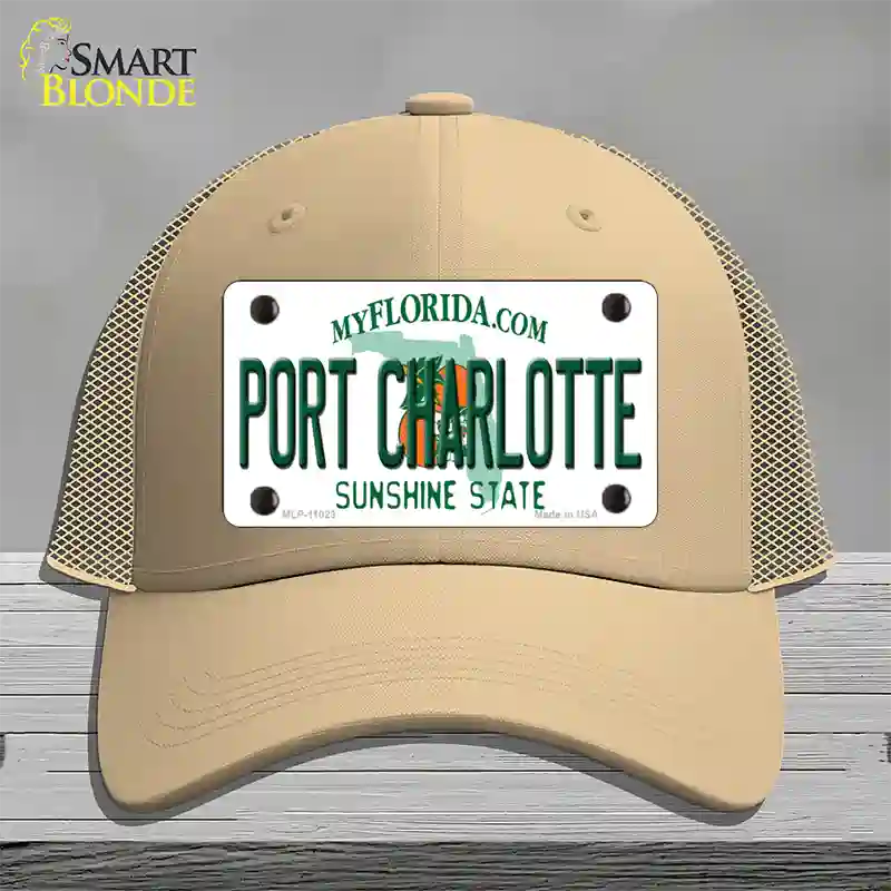 Port Charlotte Florida Novelty License Plate Hat Mesh / Khaki