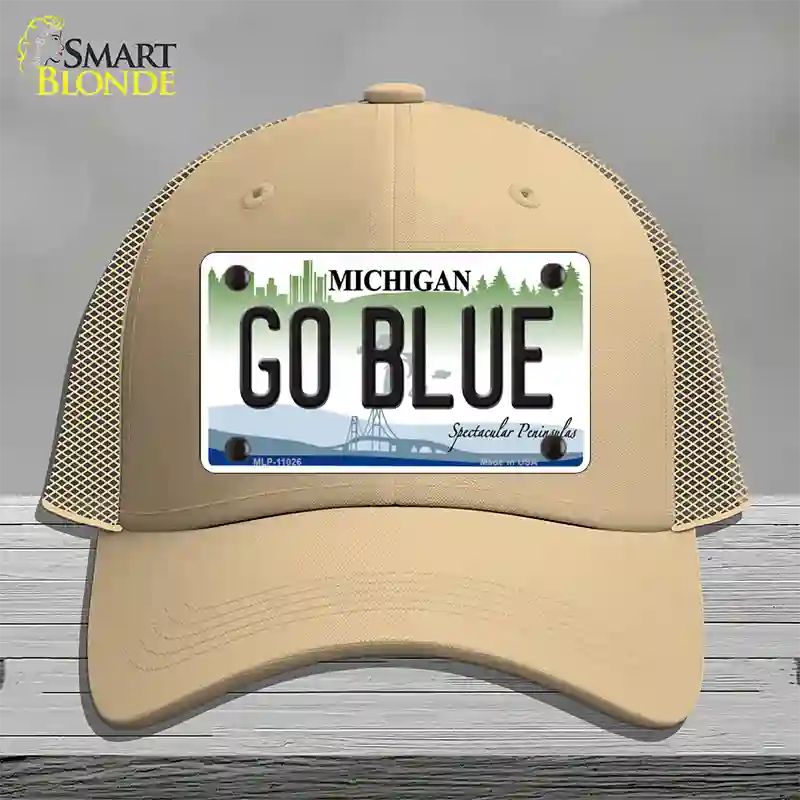 Go Blue Michigan Novelty License Plate Hat Mesh / Khaki