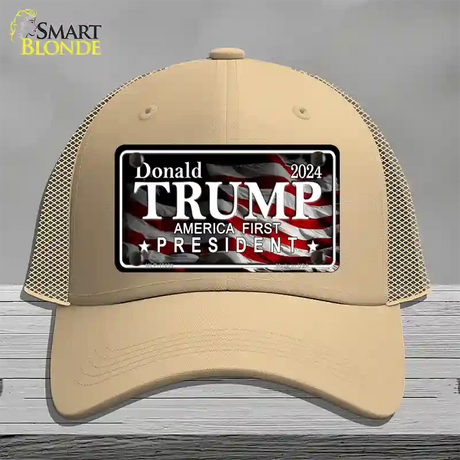 America First Trump Novelty License Plate Hat Mesh / Khaki