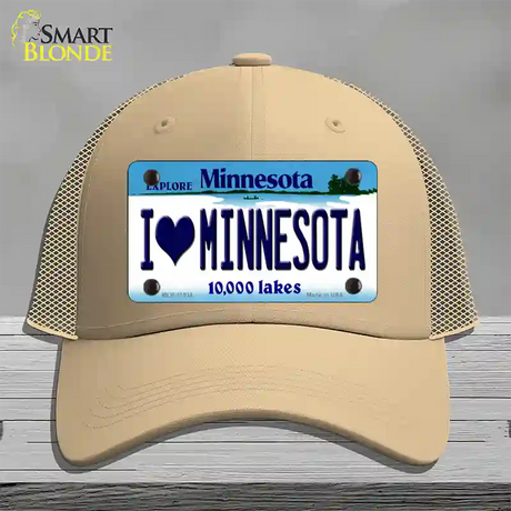 I Love Minnesota Novelty License Plate Hat Mesh / Khaki