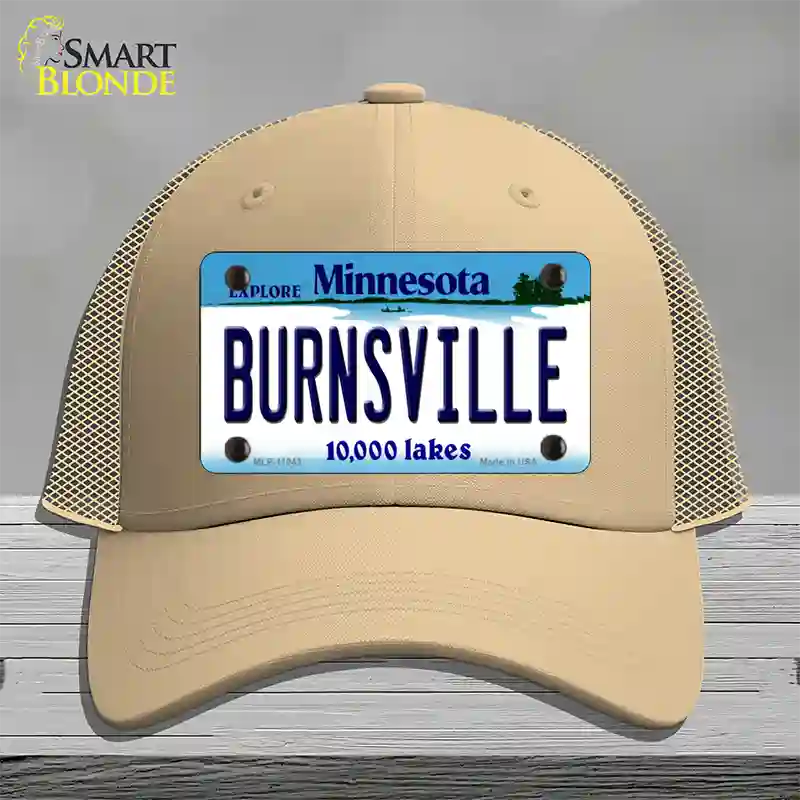 Burnsville Minnesota State Novelty License Plate Hat Mesh / Khaki