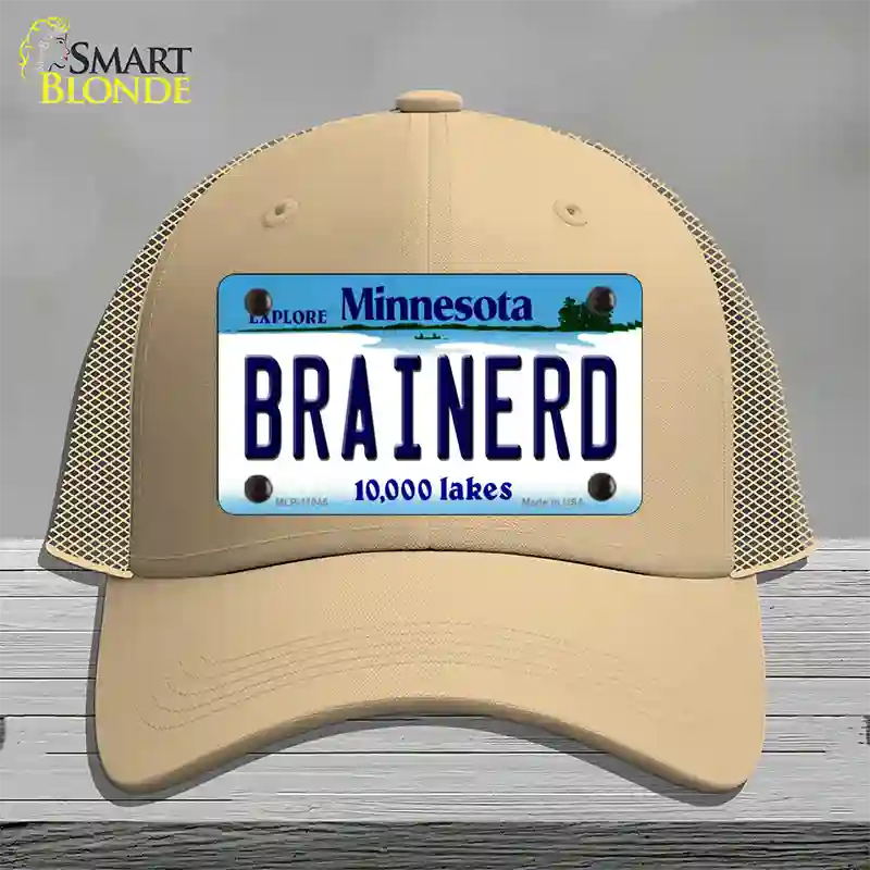 Brainerd Minnesota State Novelty License Plate Hat Mesh / Khaki