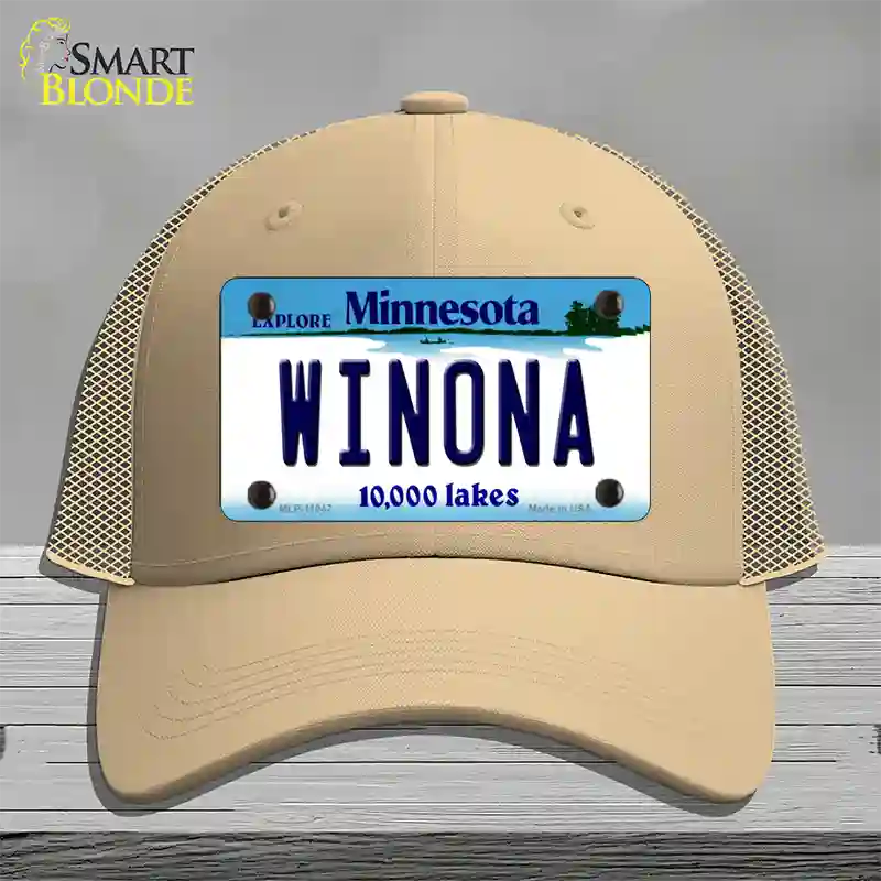 Winona Minnesota State Novelty License Plate Hat Mesh / Khaki