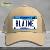 Blaine Minnesota State Novelty License Plate Hat Mesh / Khaki