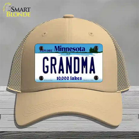 Grandma Minnesota State Novelty License Plate Hat Mesh / Khaki