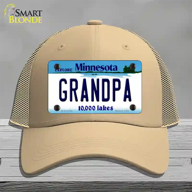 Grandpa Minnesota State Novelty License Plate Hat Mesh / Khaki