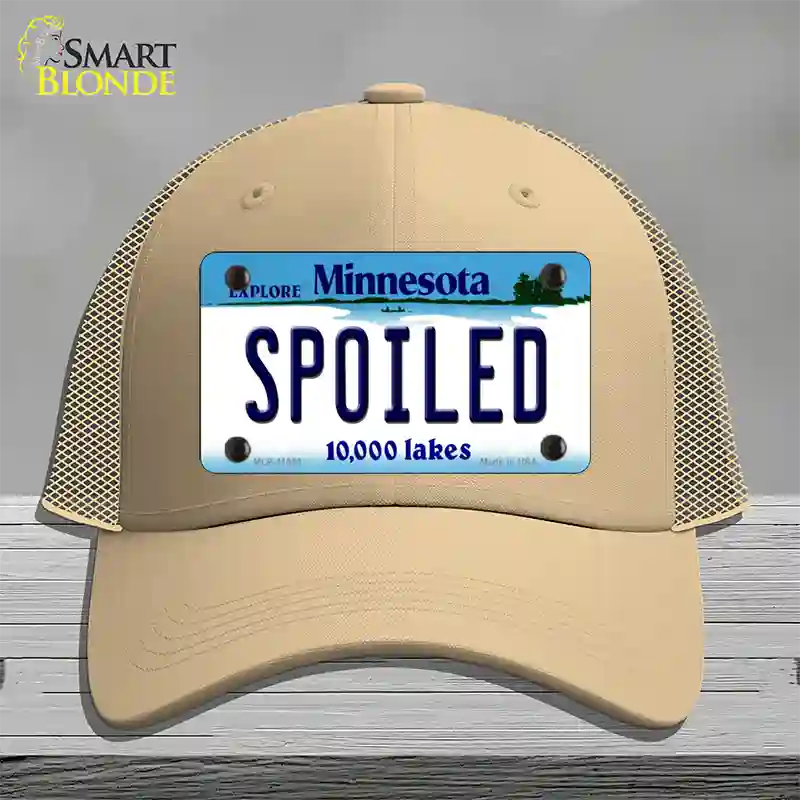 Spoiled Minnesota State Novelty License Plate Hat Mesh / Khaki