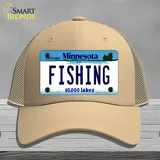 Fishing Minnesota State Novelty License Plate Hat Mesh / Khaki