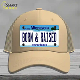 Born and Raised Minnesota State Novelty License Plate Hat Mesh / Khaki