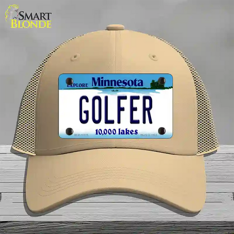 Golfer Minnesota State Novelty License Plate Hat Mesh / Khaki