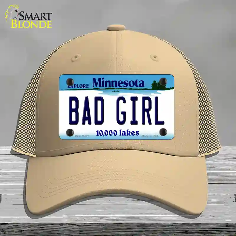 Bad Girl Minnesota State Novelty License Plate Hat Mesh / Khaki