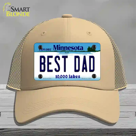 Best Dad Minnesota State Novelty License Plate Hat Mesh / Khaki