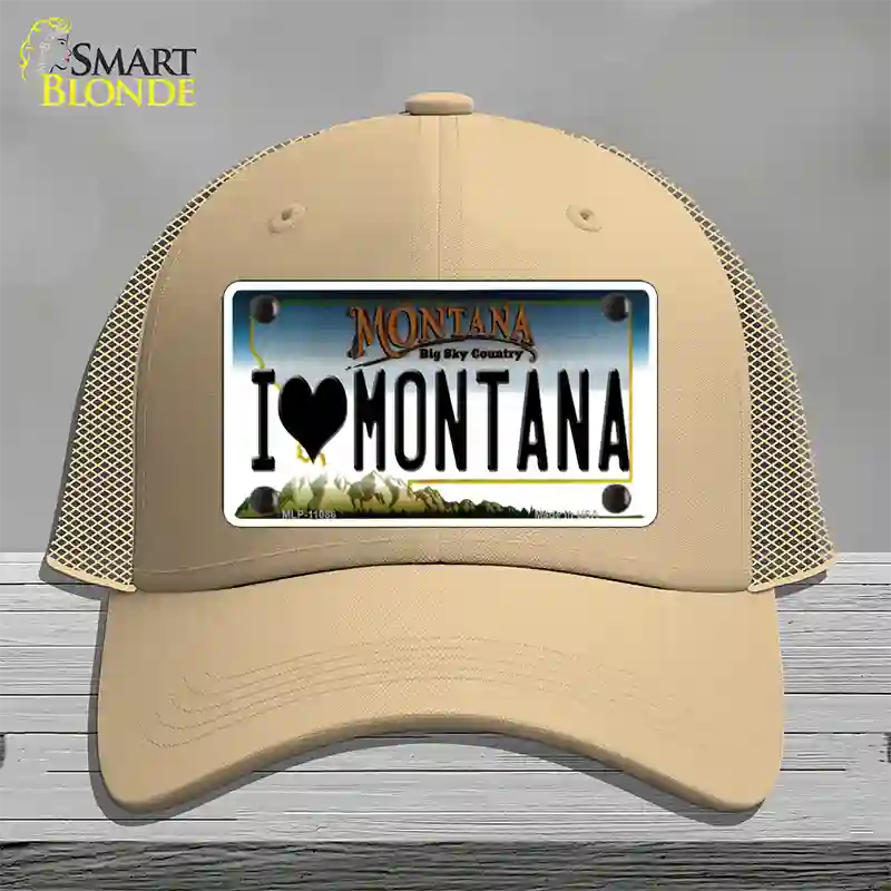 I Love Montana State Novelty License Plate Hat Mesh / Khaki