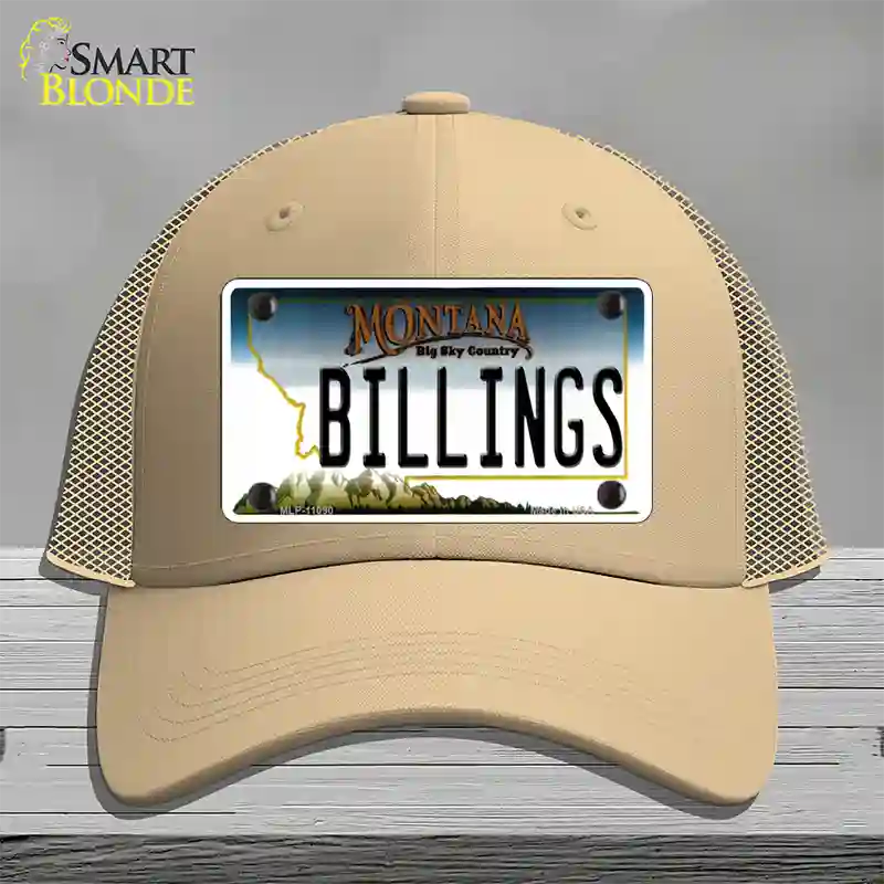 Billings Montana State Novelty License Plate Hat Mesh / Khaki