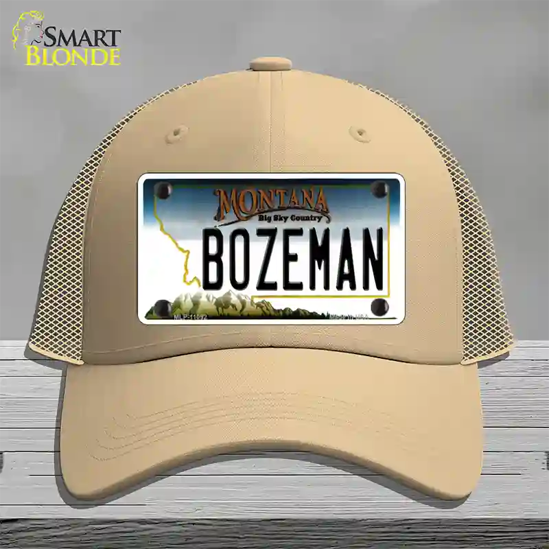 Bozeman Montana State Novelty License Plate Hat Mesh / Khaki