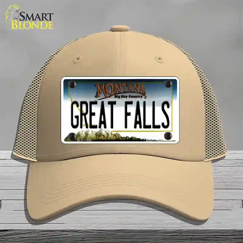 Great Falls Montana State Novelty License Plate Hat Mesh / Khaki