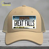 Great Falls Montana State Novelty License Plate Hat Mesh / Khaki