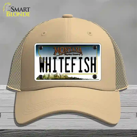 Whitefish Montana State Novelty License Plate Hat Mesh / Khaki