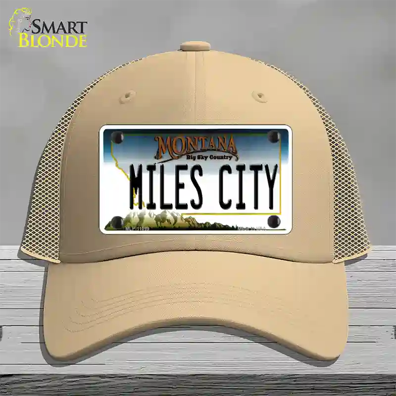 Miles City Montana State Novelty License Plate Hat Mesh / Khaki