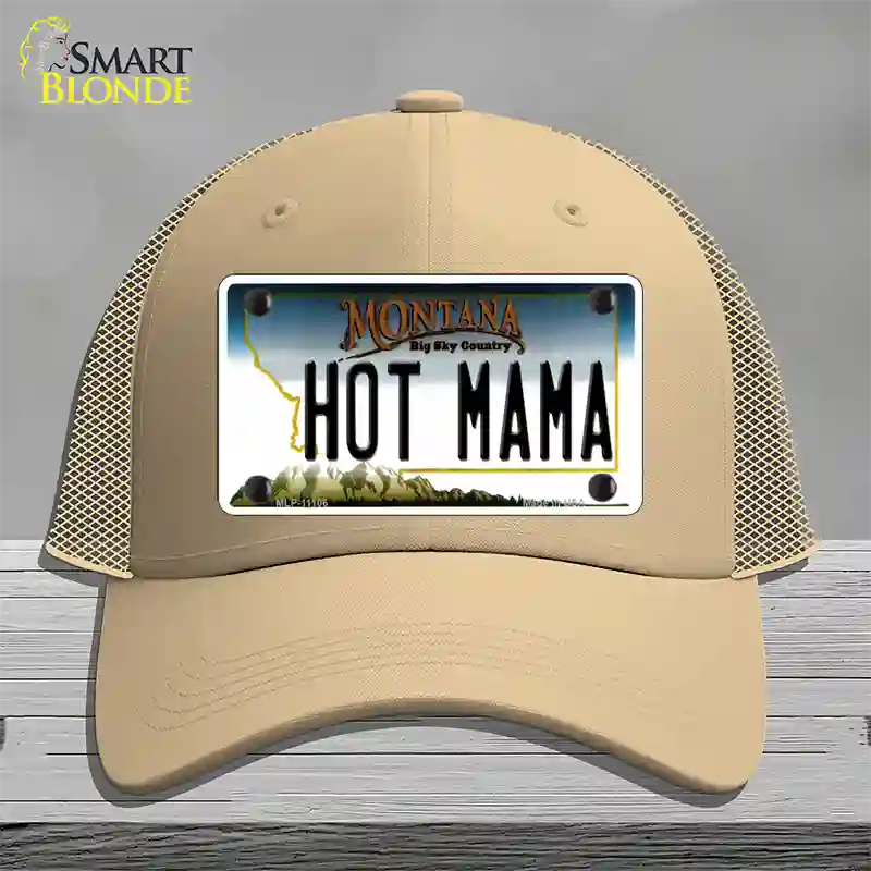 Hot Mama Montana State Novelty License Plate Hat Mesh / Khaki