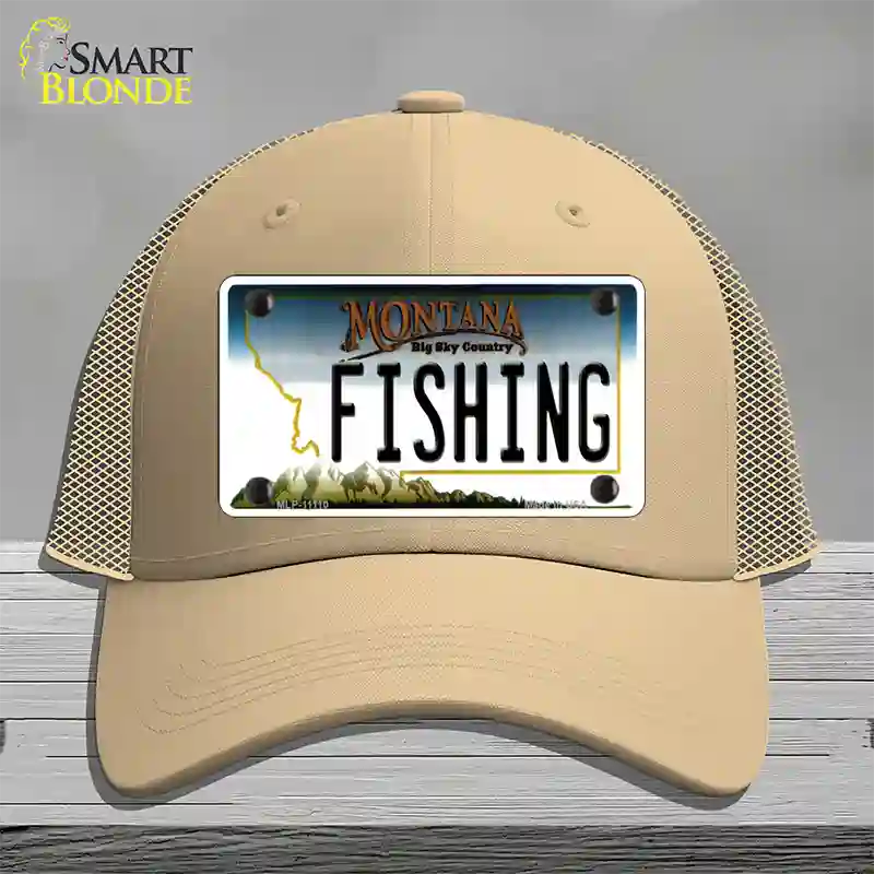 Fishing Montana State Novelty License Plate Hat Mesh / Khaki