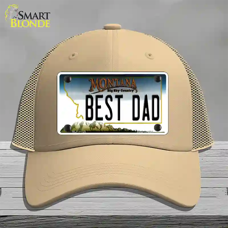 Best Dad Montana State Novelty License Plate Hat Mesh / Khaki