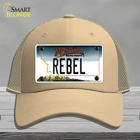 Rebel Montana State Novelty License Plate Hat Mesh / Khaki