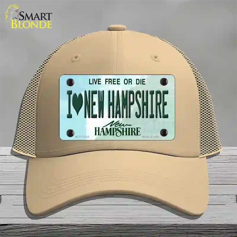 I Love New Hampshire State Novelty License Plate Hat Mesh / Khaki