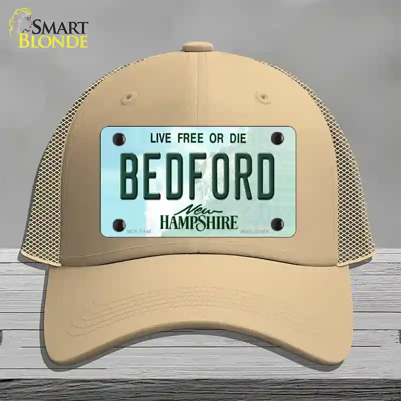 Bedford New Hampshire State Novelty License Plate Hat Mesh / Khaki