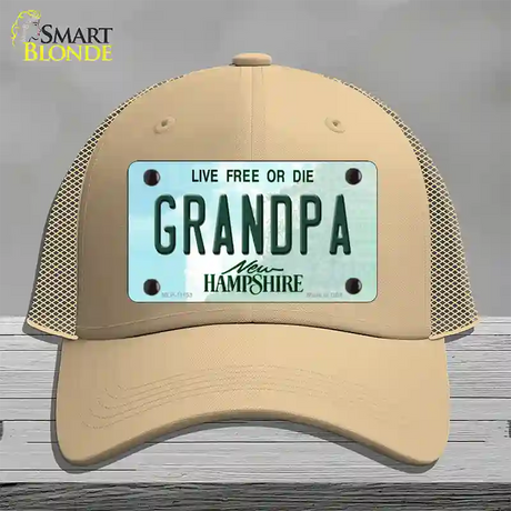 Grandpa New Hampshire State Novelty License Plate Hat Mesh / Khaki