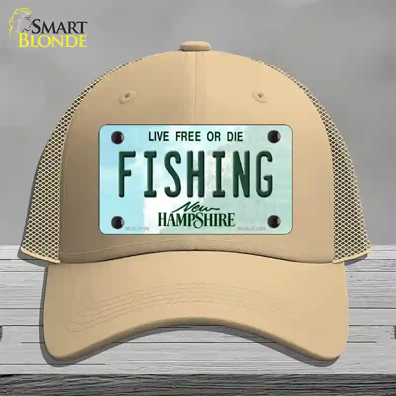 Fishing New Hampshire State Novelty License Plate Hat Mesh / Khaki