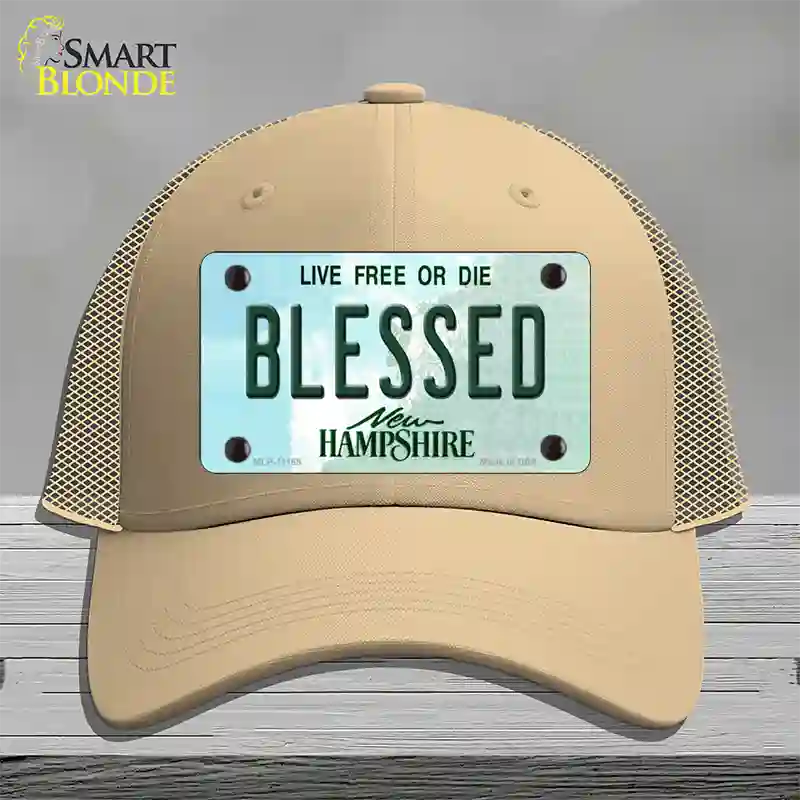 Blessed New Hampshire State Novelty License Plate Hat Mesh / Khaki